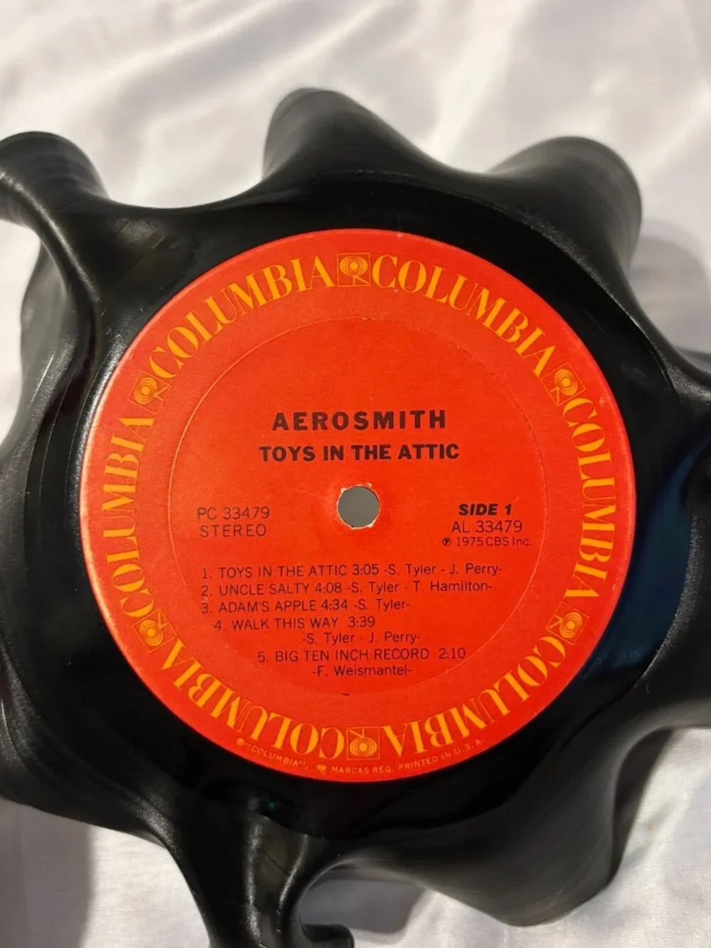 Aerosmith Toys in the Attic Vinyl Record Bowl Columbia 1975 Upcycled Decor